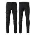 Black Patch Pleated Jeans Relaxed Fit Streetwear Me