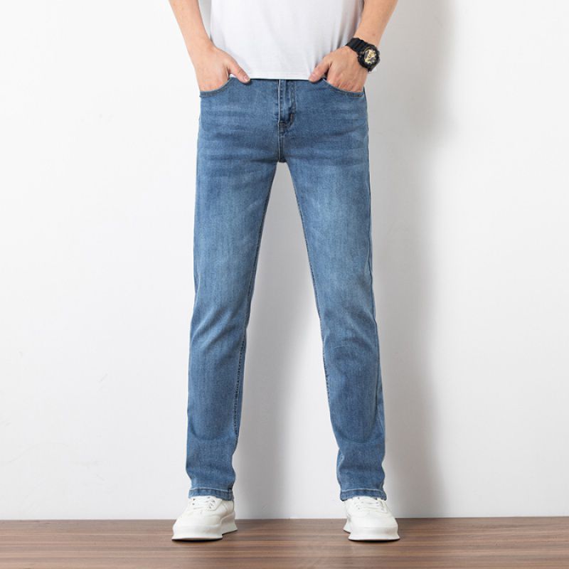 Men’s Loose Straight Fit Jeans — Elastic High Waist