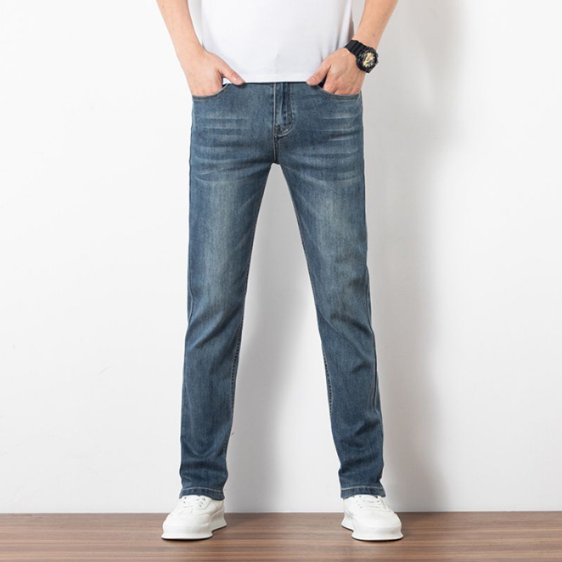 Men’s Loose Straight Fit Jeans — Elastic High Waist