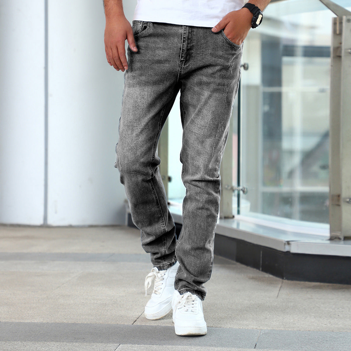 Men’s Gray Stretch Skinny Jeans — Slim Fit Denim