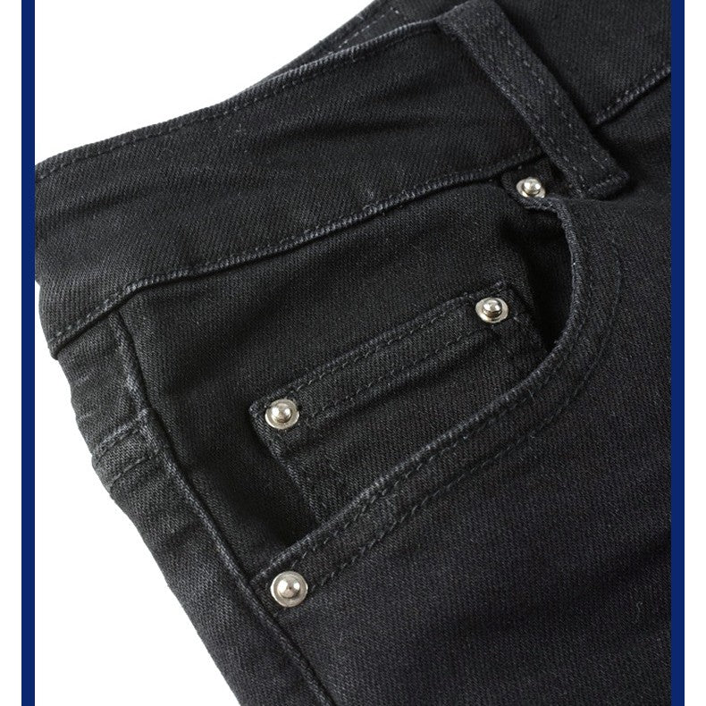 Black Patch Pleated Jeans Relaxed Fit Streetwear Me